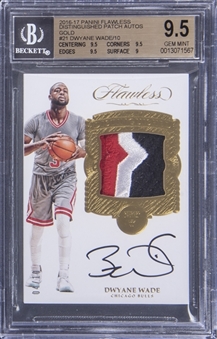 2016-17 Panini Flawless Distinguished Patch Auto Gold #DP-DWE Dwyane Wade Signed Patch Card (#04/10) - BGS GEM MINT 9.5/BGS 10